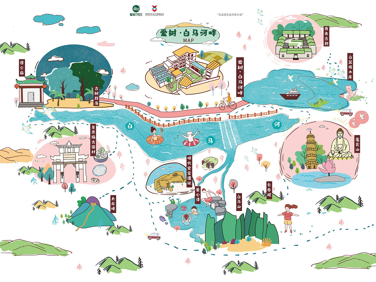龙马潭手绘地图景区的艺术表现